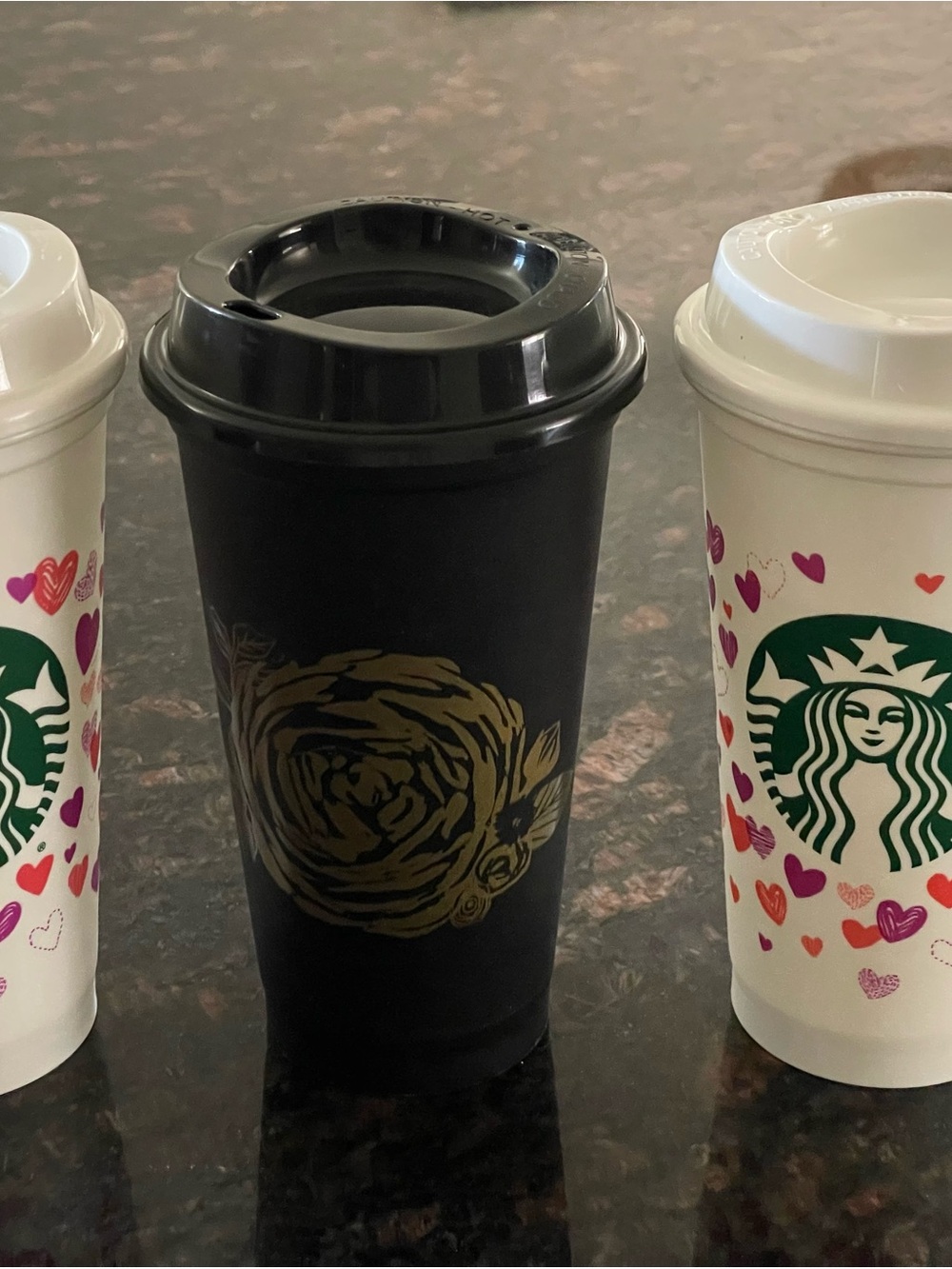 Starbucks Black and Gold Travel Cup with Floral Emblem (3)